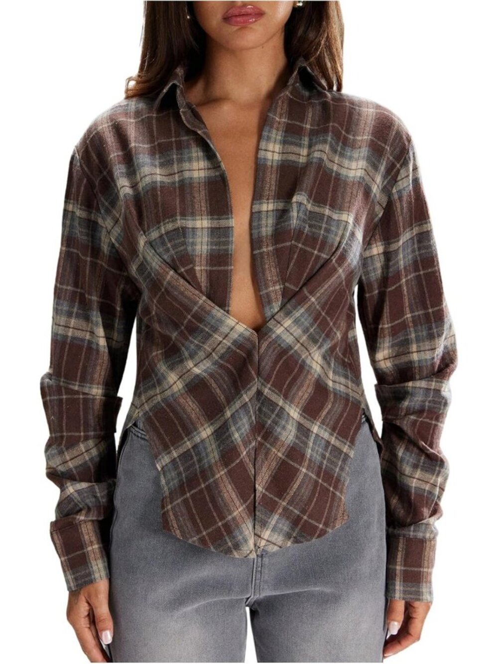 Plaid Button Down Long Sleeve Collared Blouse Shirt for Women - Chic & Stylish